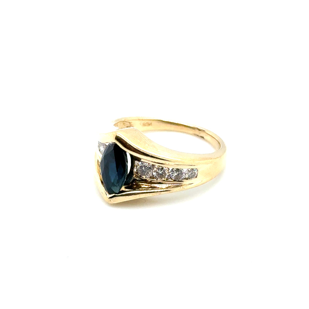 14k Yellow Gold Genuine Sapphire and 0.35 CT TW Diamond Ring