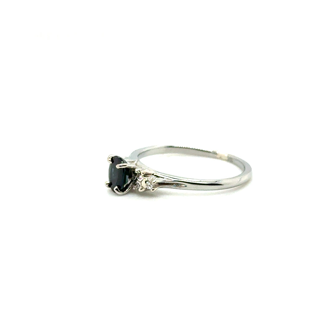 10k White Gold Green-Blue Sapphire and Diamond Ring