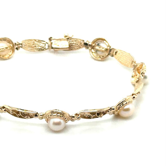 New 14k Yellow Gold Pearls Bracelet