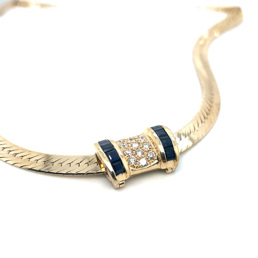 14k Yellow Gold Sapphire Diamond Pendant