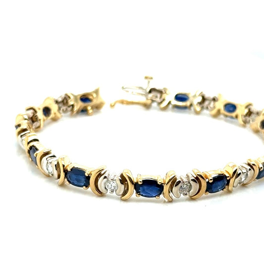 14k Yellow and White Gold Genuine Sapphire and 0.85 CT TW Diamonds Bracelet