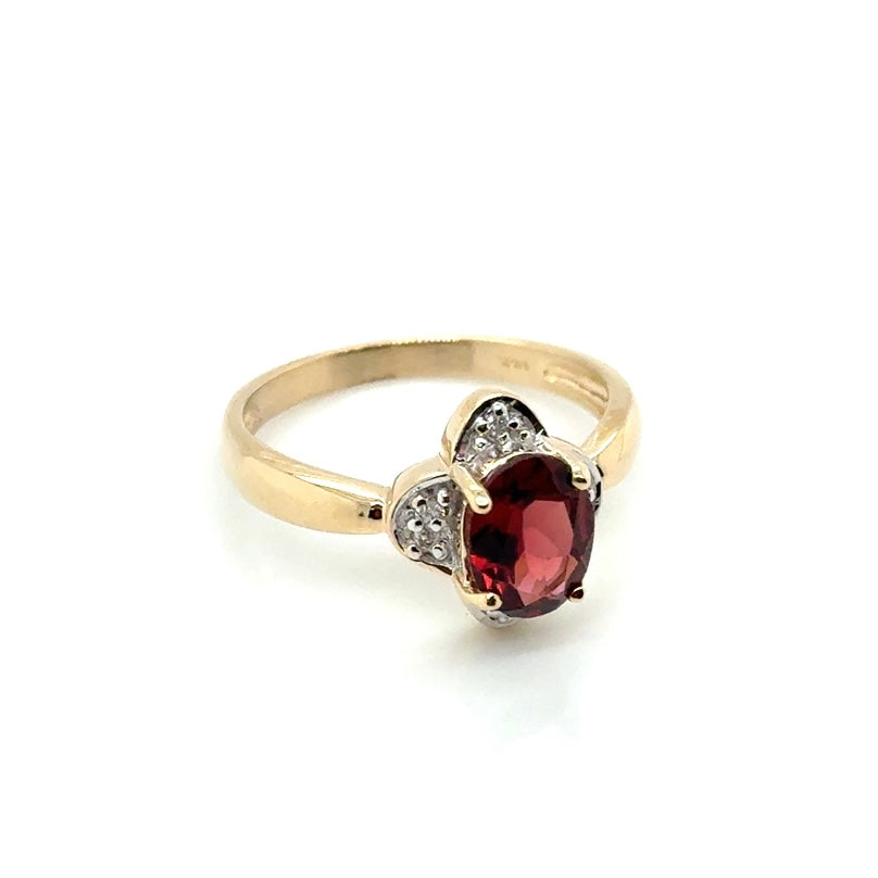 New 14k Yellow Gold Diamond & Natural Garnet Ring