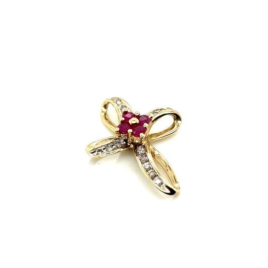 10k Yellow Gold Ruby & 0.10 CT TW Diamond Cross Pendant