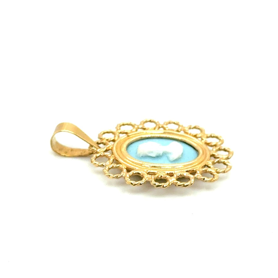 Vintage 14k Yellow Gold Jasperware Cameo Signet Victorian Style Pendant