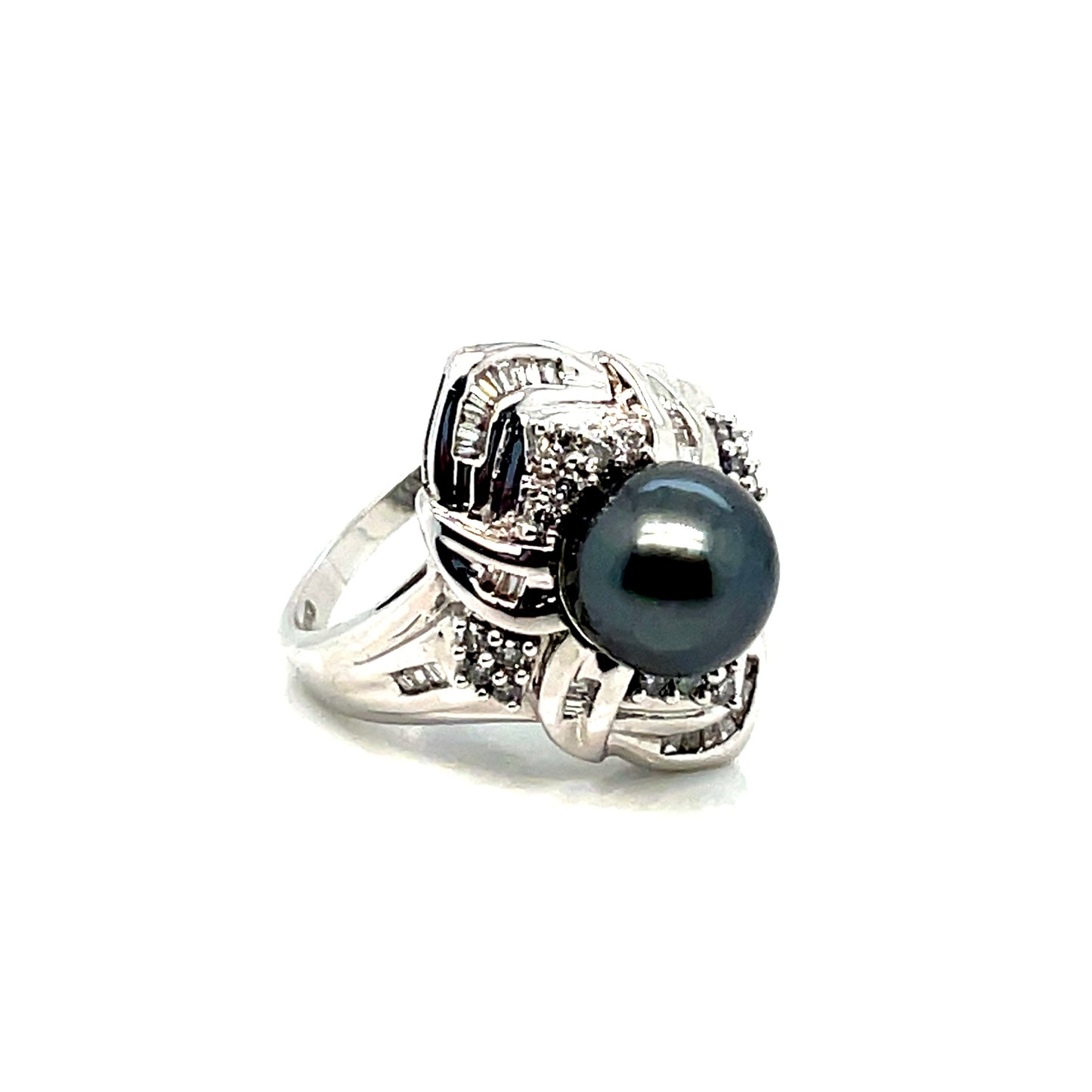 14k White Gold Pearl Diamond 0.80 CT TW Ring