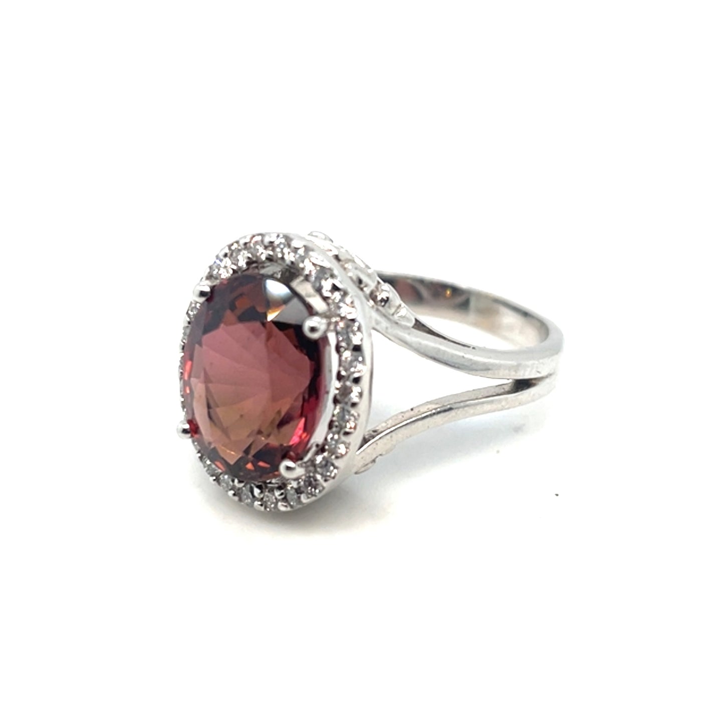 14k White Gold Pink Tourmaline and Diamonds Ring