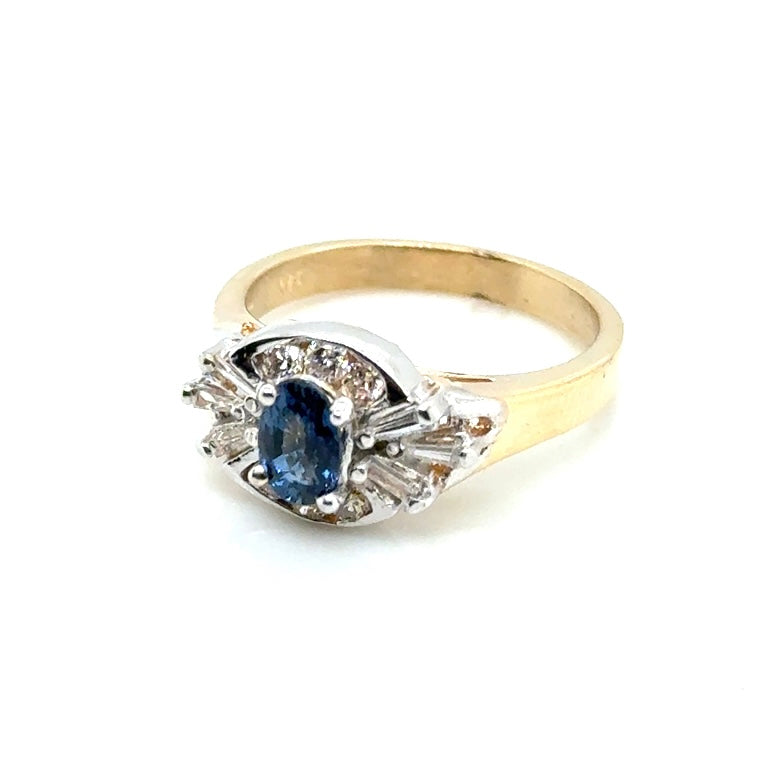 14k Yellow Gold Sapphire and 0.35 CT TW Diamond Ring