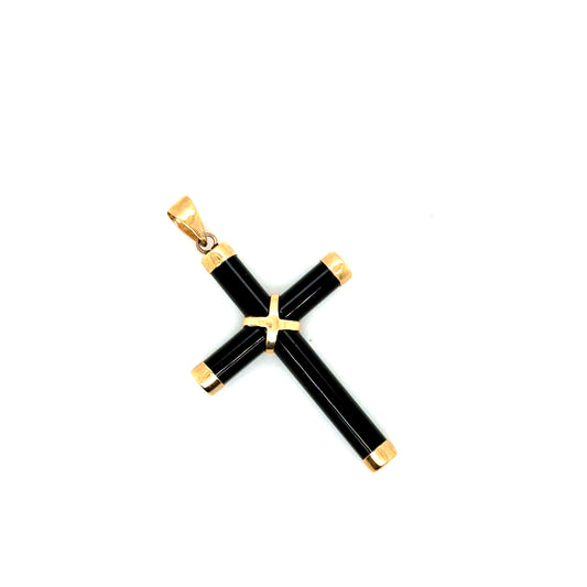 14k Yellow Gold Onyx Cross Pendant