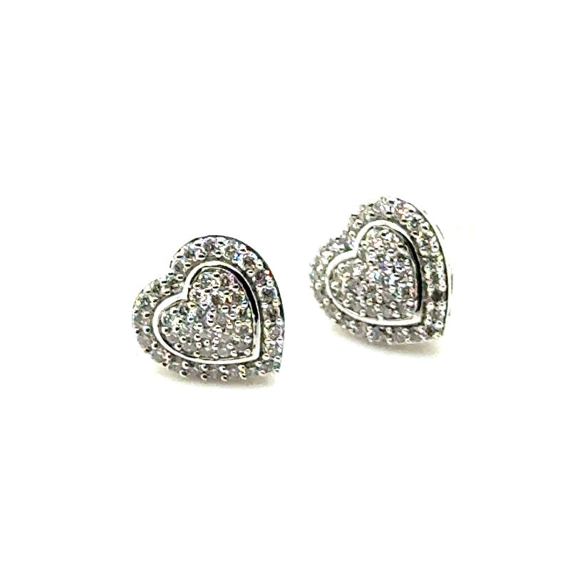 14k White Gold 1.30 CT TW Diamond Heart Earrings