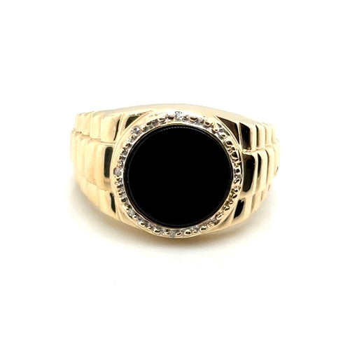 10k Yellow Gold Onyx and Diamonds Men’s Ring