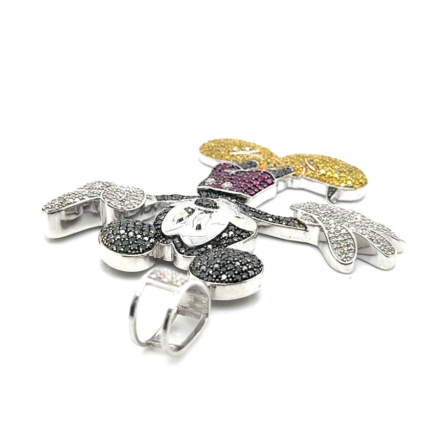 10k White Gold Multi Color 10.5 CT TW Diamonds Mickey Mouse Pendant