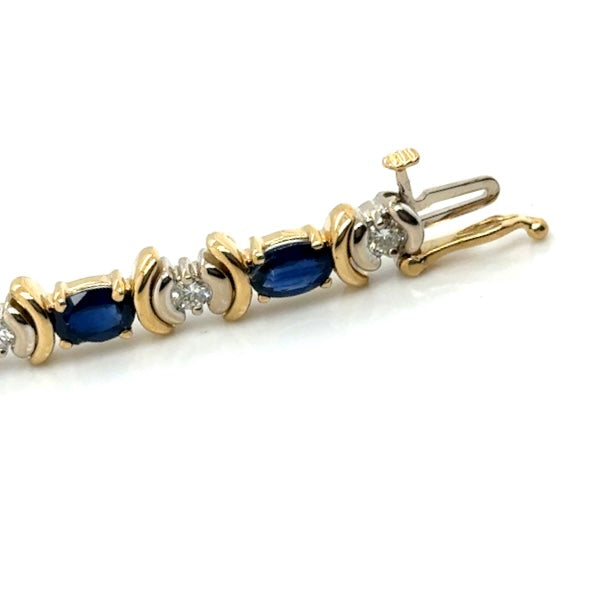 14k Yellow and White Gold Genuine Sapphire and 0.85 CT TW Diamonds Bracelet