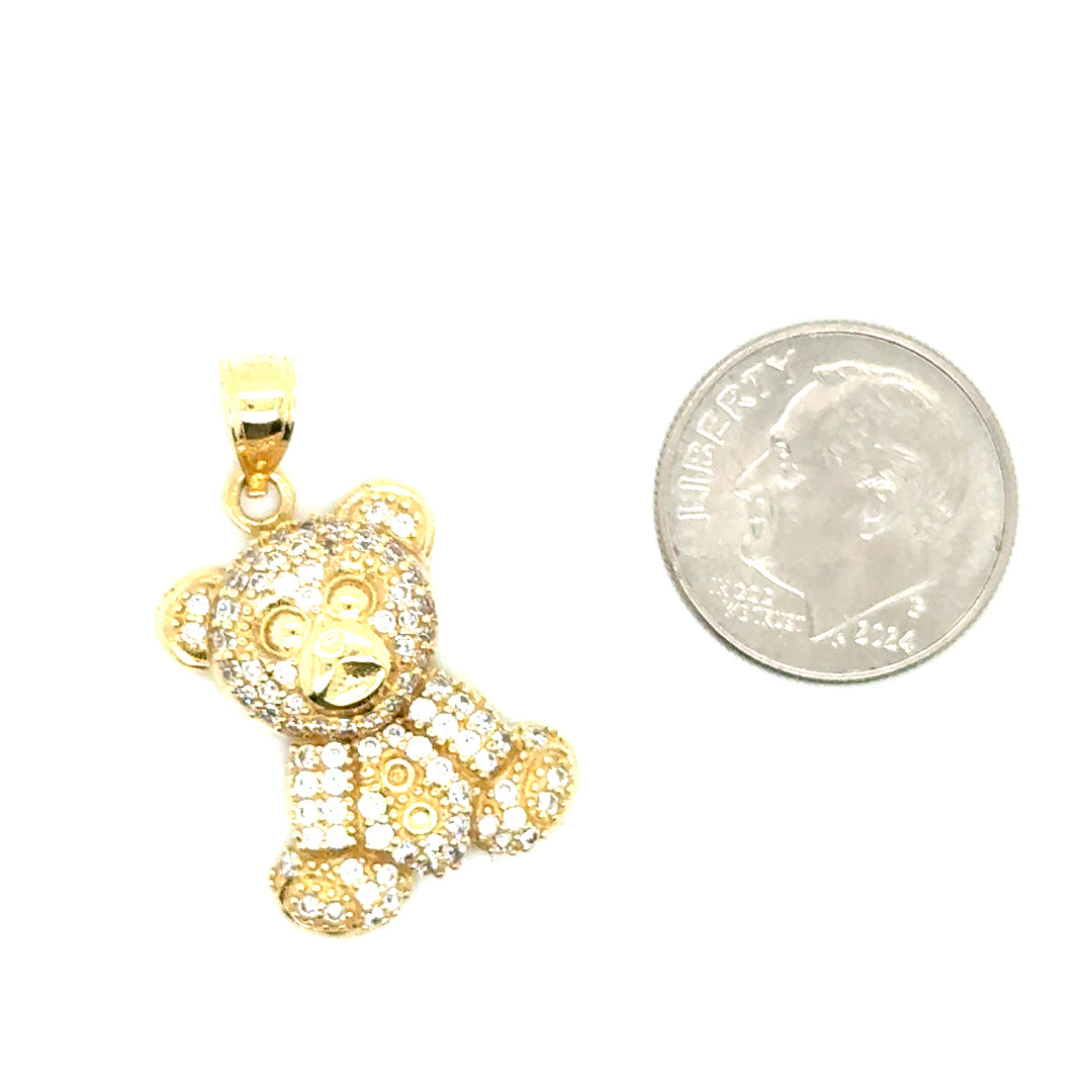 New 10k Yellow Gold CZ Teddy Bear Pendant