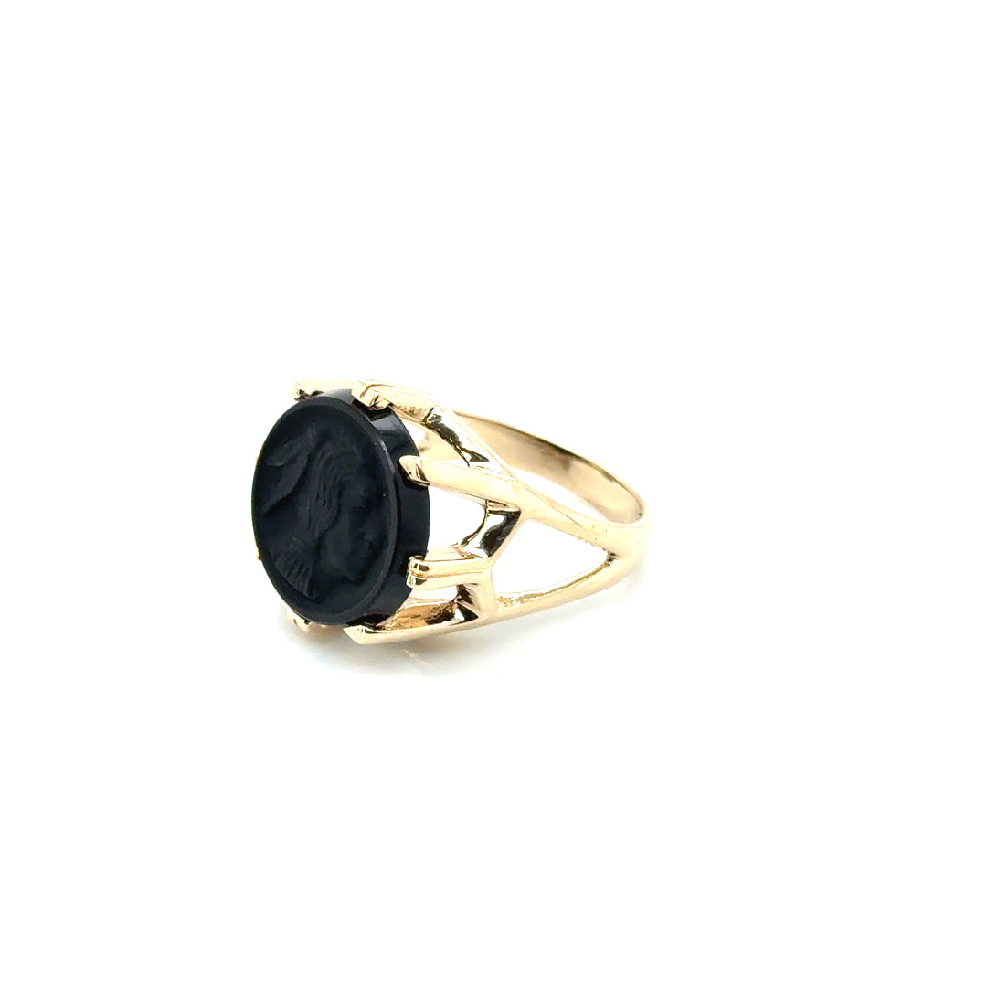 New 14k Yellow Gold Intaglio Unisex Ring