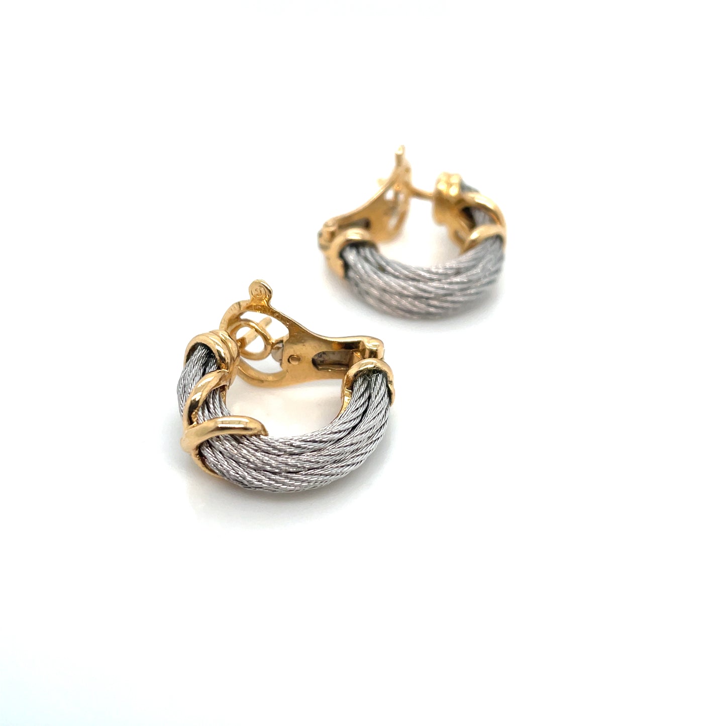 Fred Paris 18k Yellow Gold & Stainless Steel Force 10 Choker Vintage Necklace and Earrings