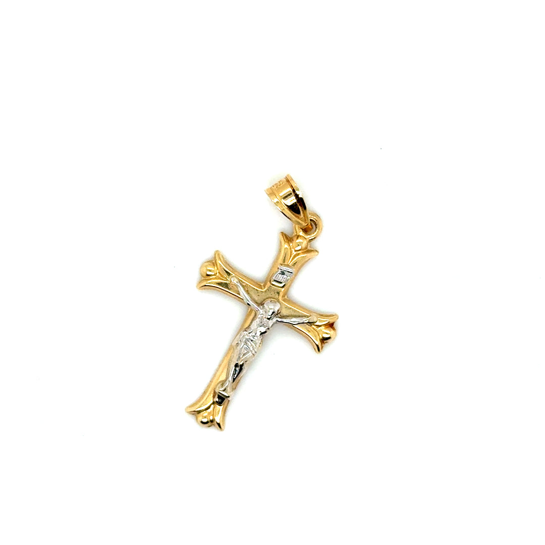 14k Yellow & White Gold Crucifix Cross Pendant