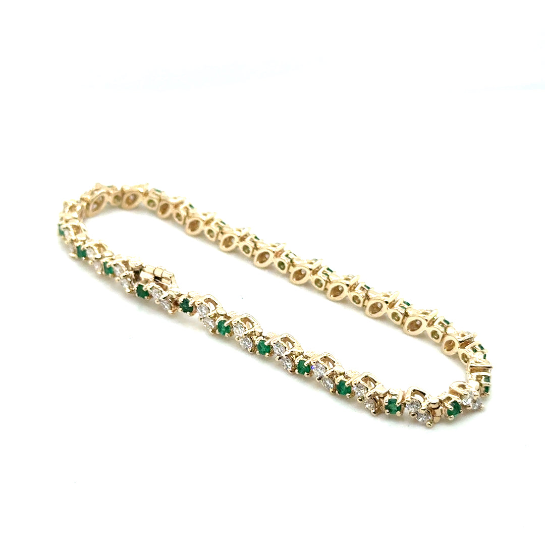 New 14k Yellow Gold Colombian  Emerald & 2.40 CT TW Diamond Bracelet