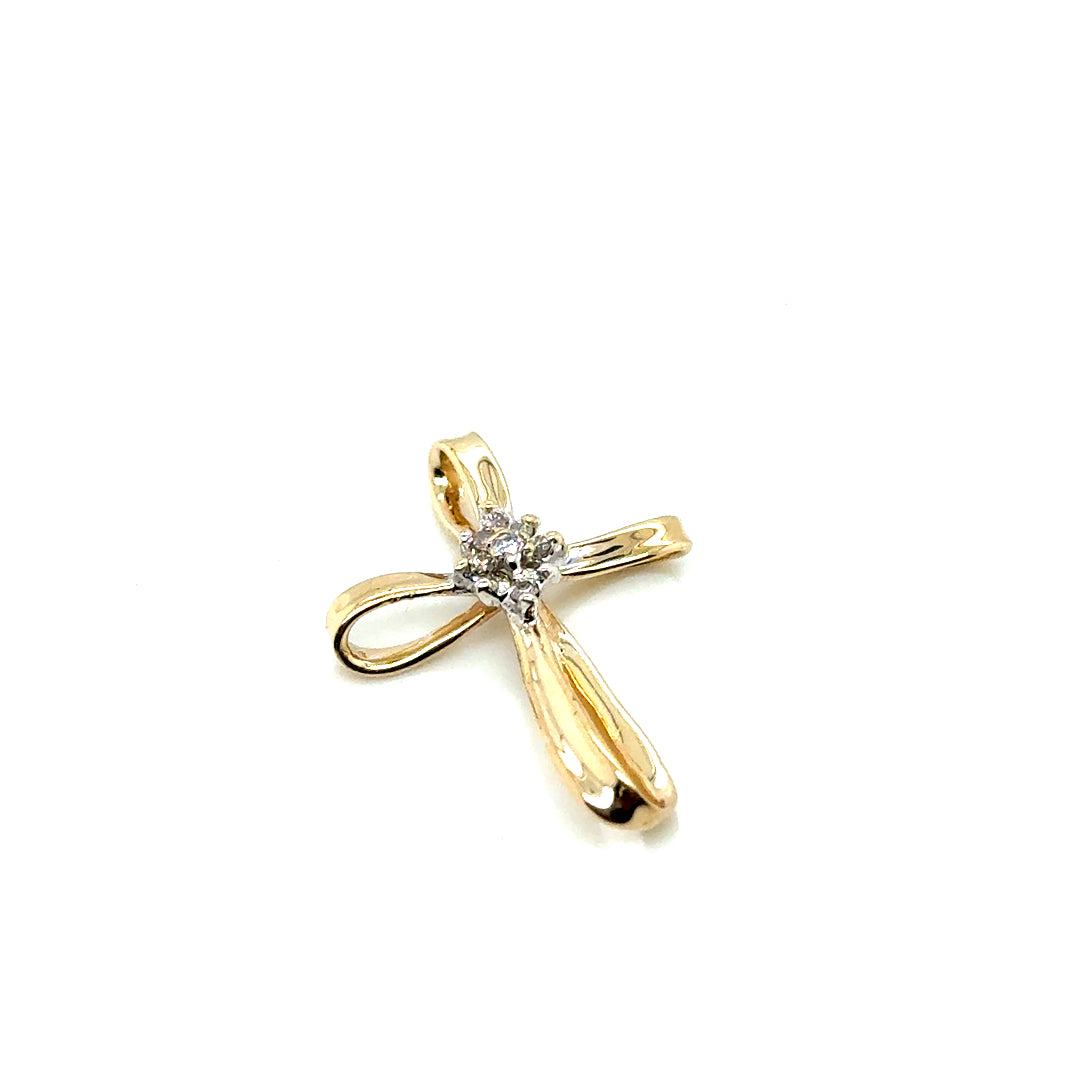 New 10k Yellow Gold Diamond Cross Pendant