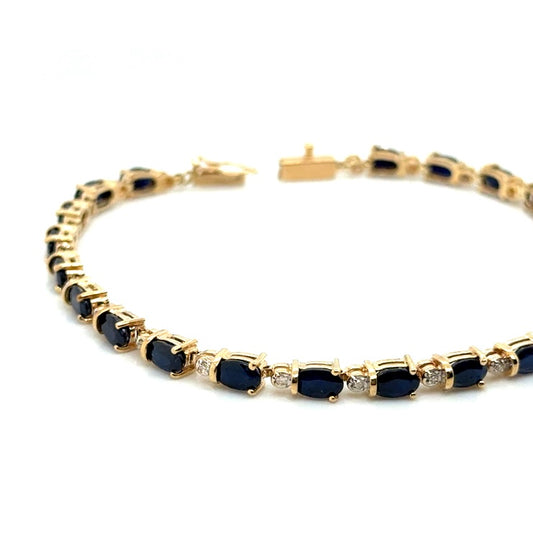 14k Yellow Gold Genuine Sapphire and Diamond Bracelet