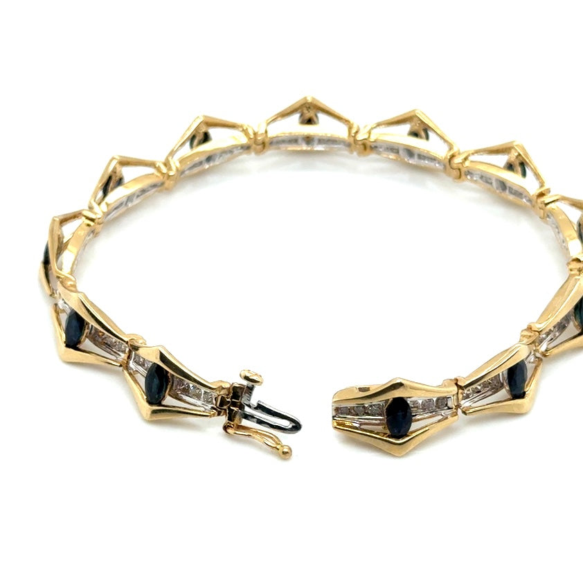 New 14k Yellow Gold Genuine Sapphire and 1.70 CT TW Diamonds Bracelet