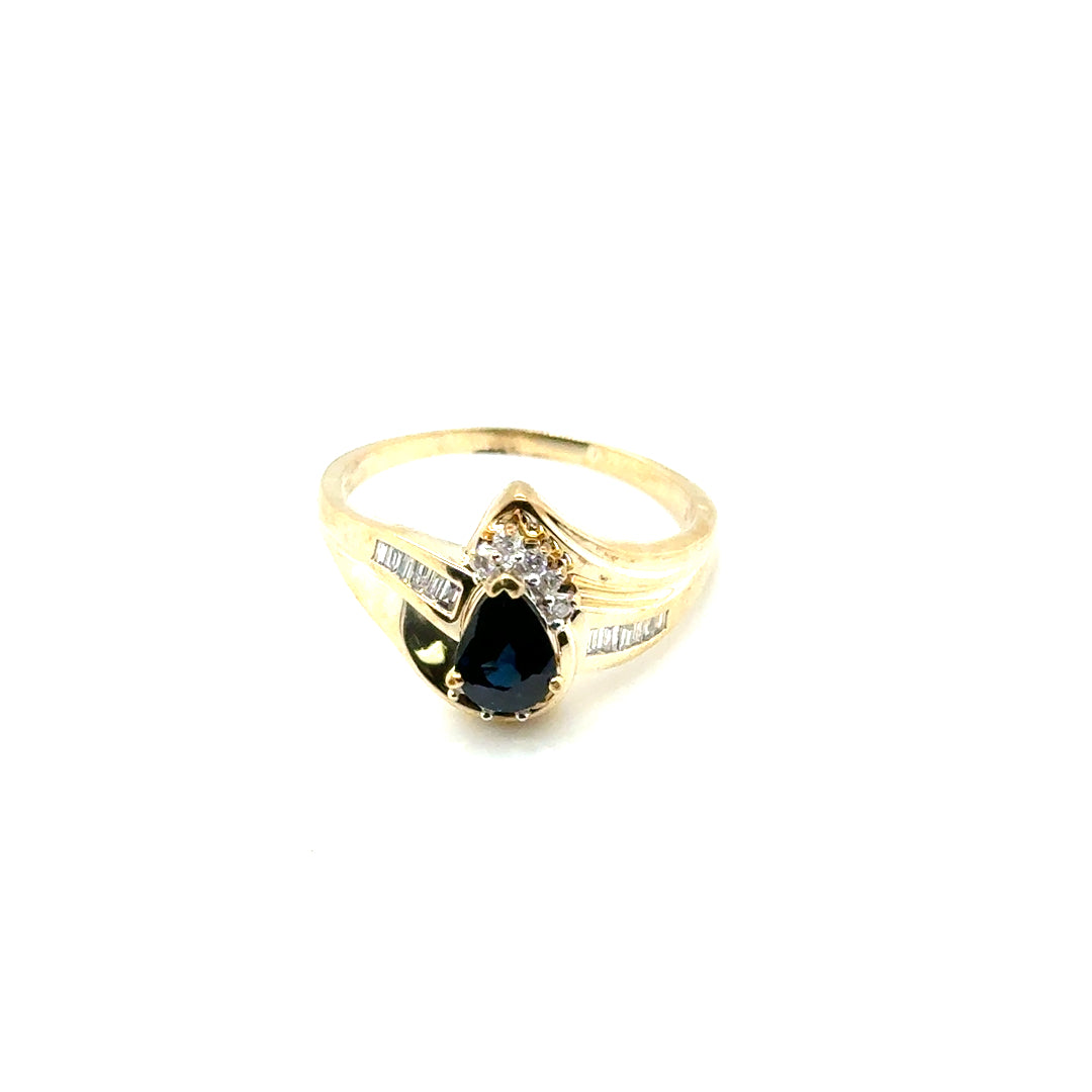 10k Yellow Gold Genuine Sapphire and Diamond Ring
