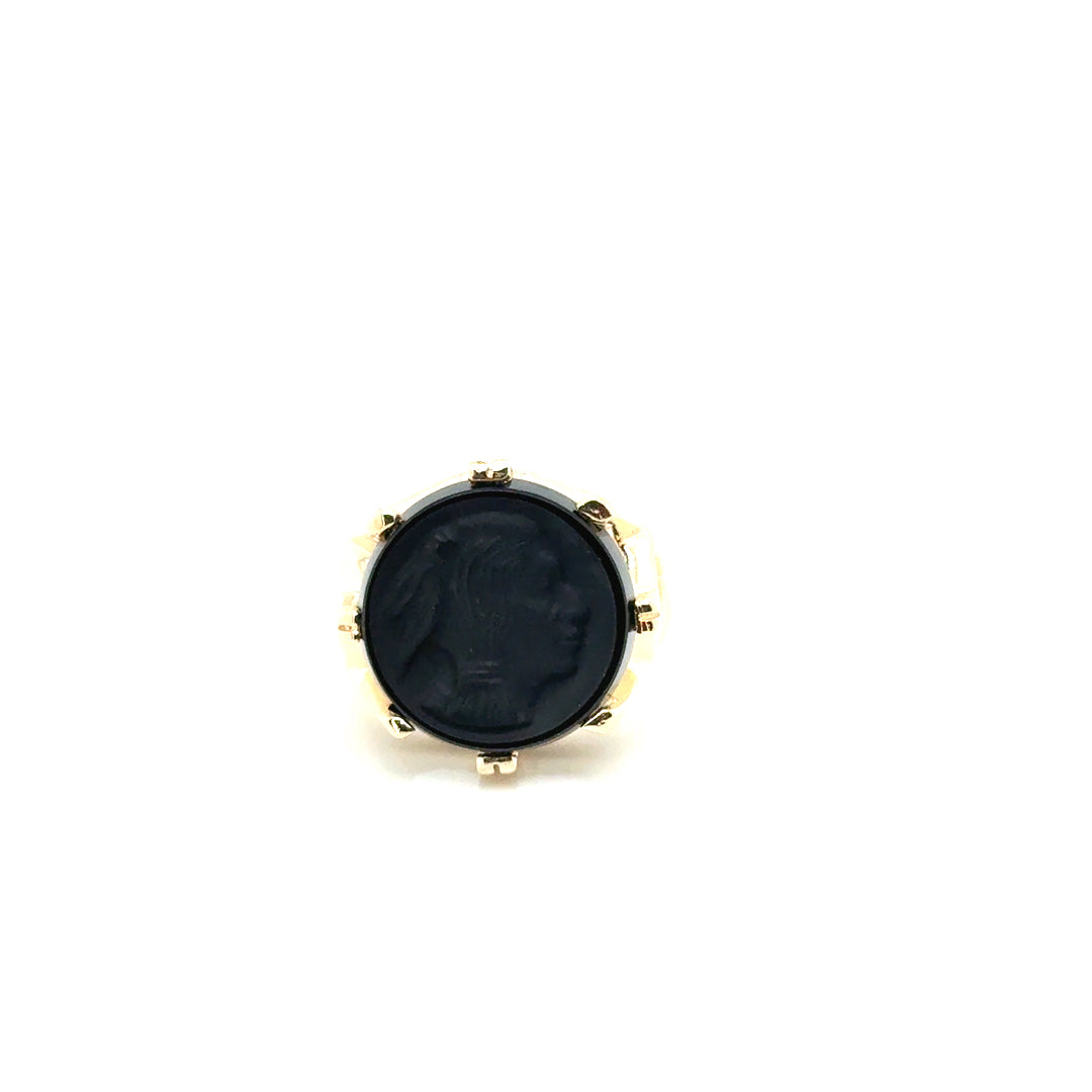 New 14k Yellow Gold Intaglio Unisex Ring