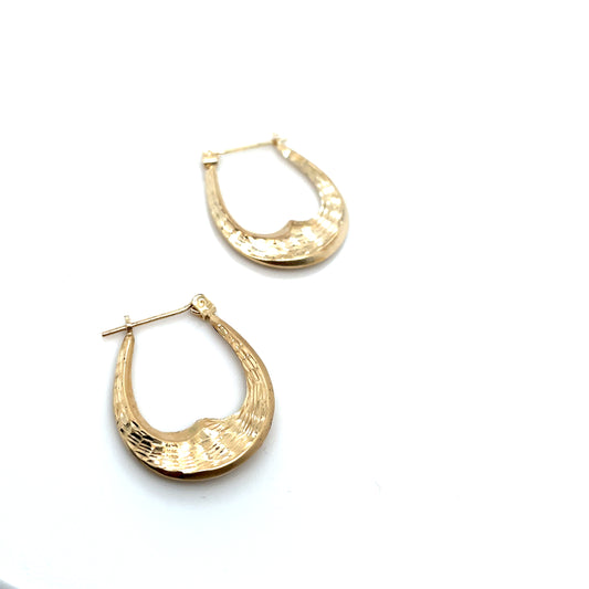 Vintage 14k Yellow Gold Oval Hoop Earrings