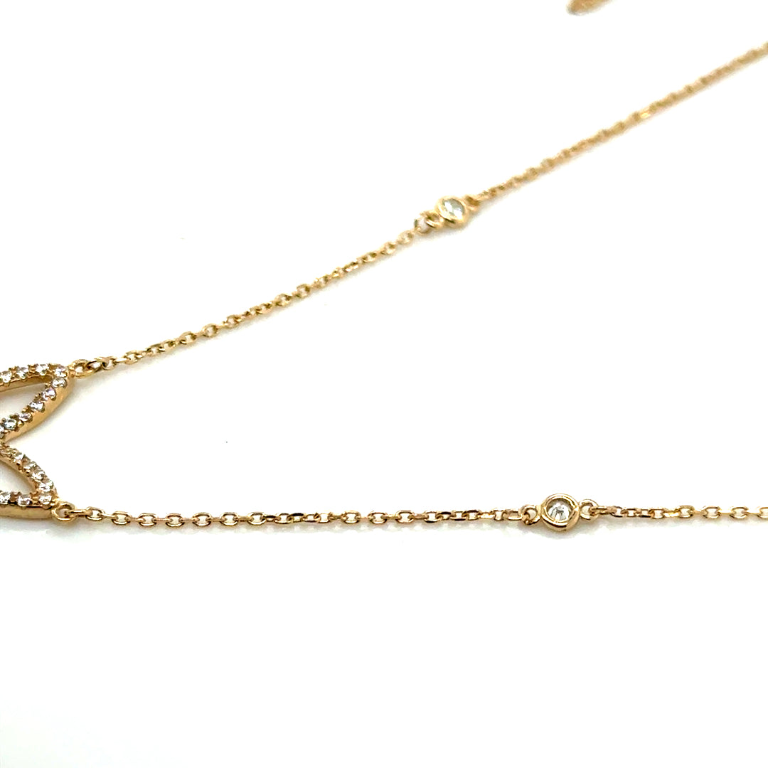 New 14k Yellow Gold Cubic Zirconia Butterfly Necklace