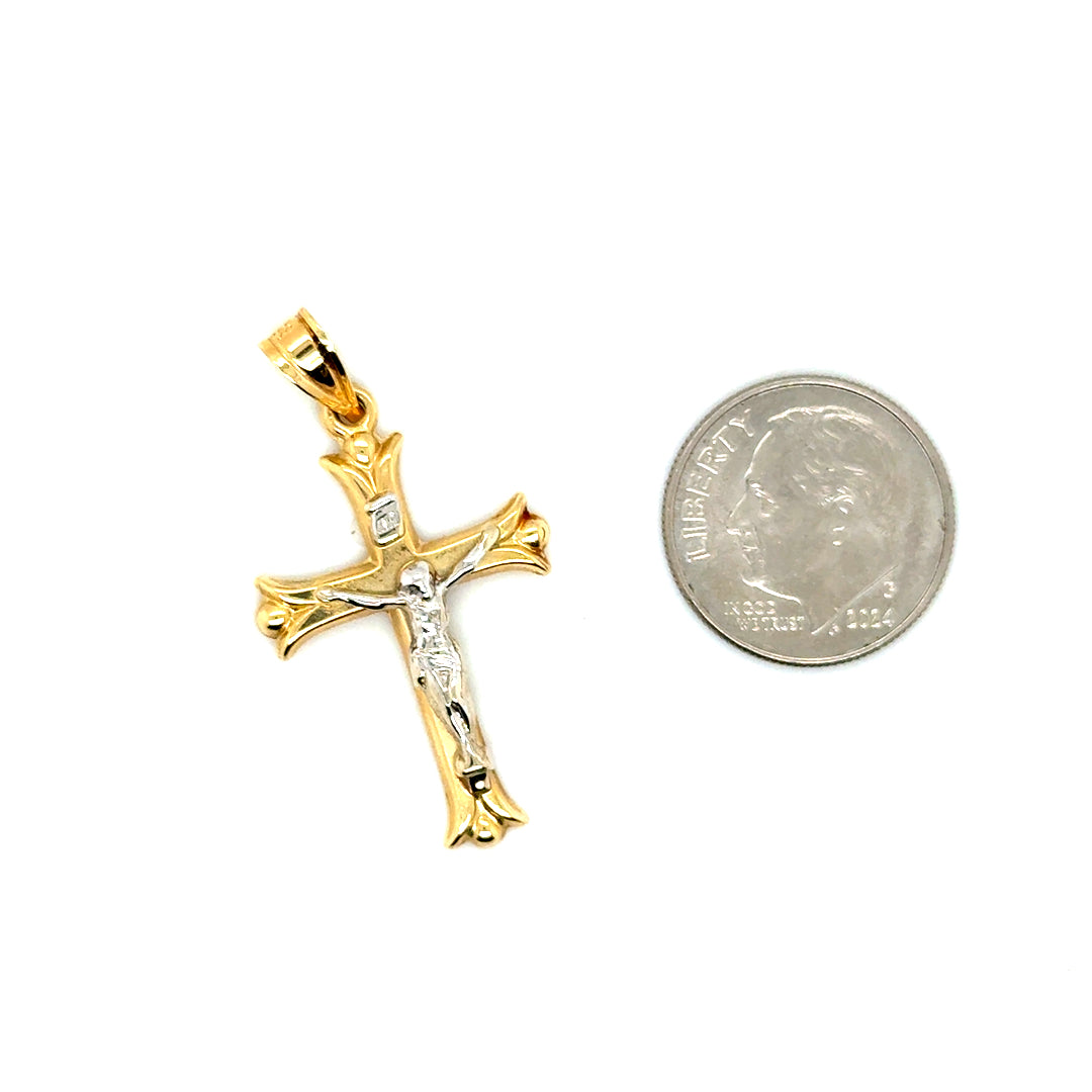 14k Yellow & White Gold Crucifix Cross Pendant