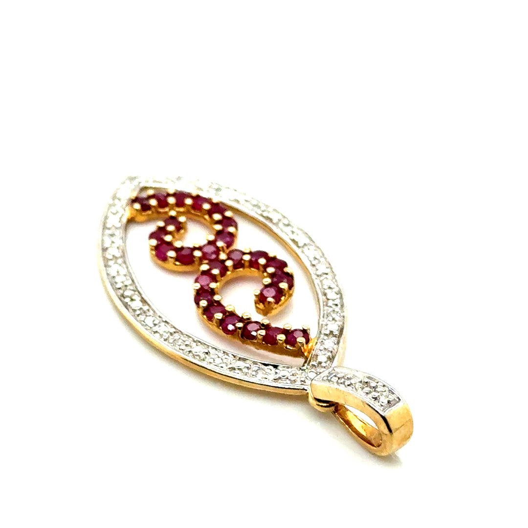 New 14k Yellow and White Gold Natural Ruby & Diamond Pendant