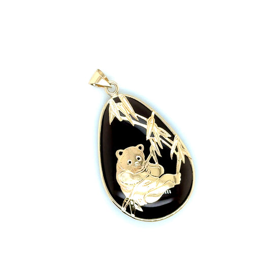New 14k Yellow Gold Smoky Quartz Panda Pendant