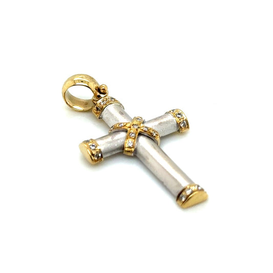 18k Yellow & White Gold Custom-made Diamond Cross Pendant