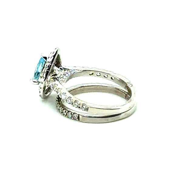 14k White Gold Diamonds & Aquamarine Engagement Ring Set 1.30 CT TW