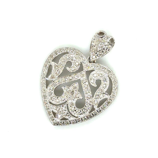 14k White Gold 1 CT TW Diamond Heart Pendant