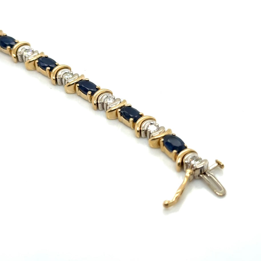 14k Yellow and White Gold Genuine Sapphire and 0.85 CT TW Diamonds Bracelet