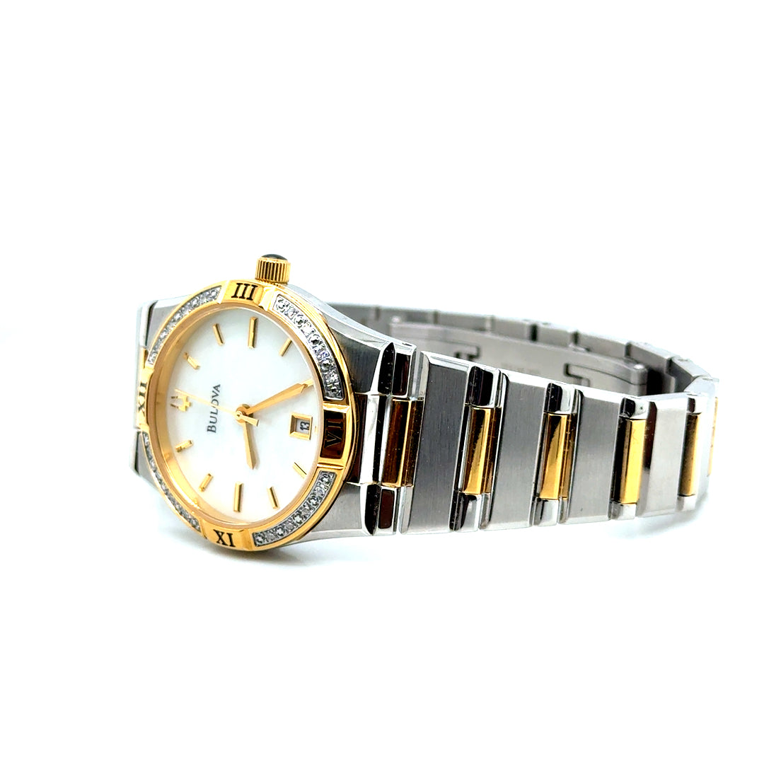 BULOVA Stainless Steel Classic Woman’s Gold Mother-of-Pearl Diamonds Watch