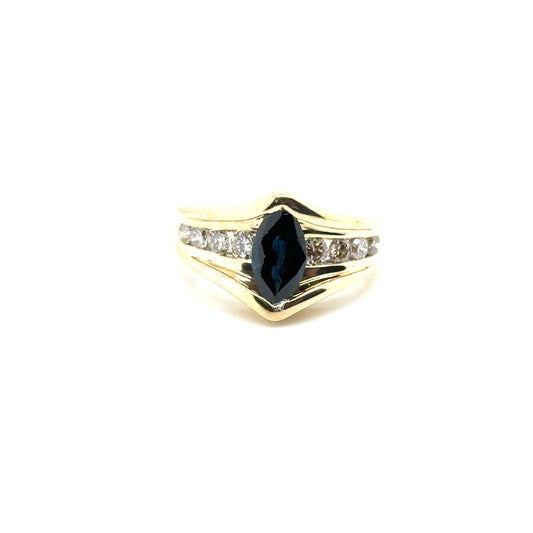 14k Yellow Gold Genuine Sapphire and 0.35 CT TW Diamond Ring