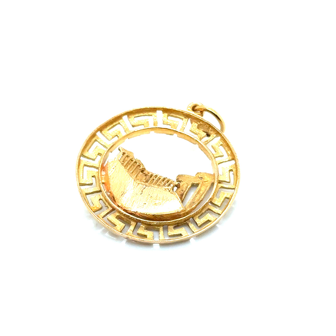 New 18k Yellow Gold 3D Greek Parthenon Medallion Pendant