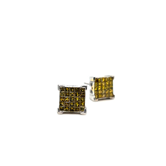 14k White Gold 1.25 CT TW  Yellow Canary Diamonds Earrings