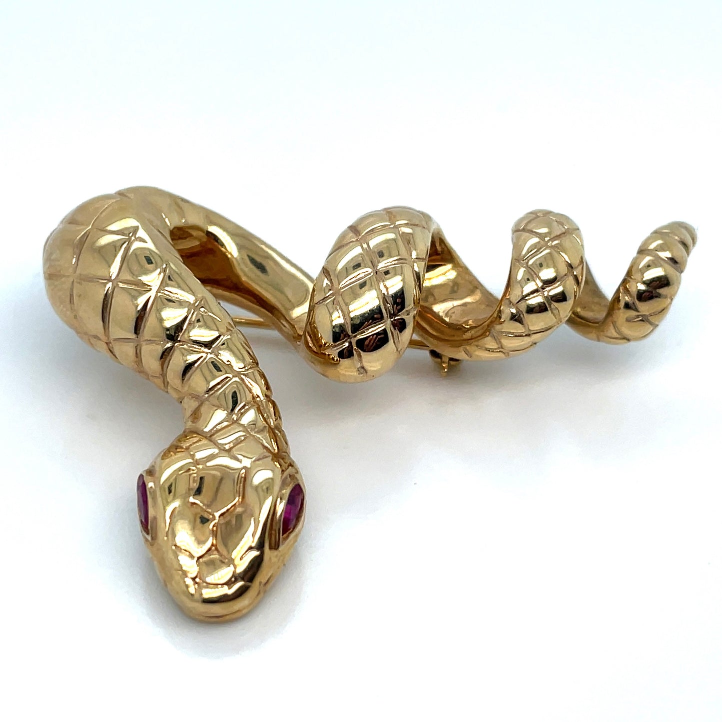 14k Yellow Gold with Rubies Eyes Snake Brooch/Pendant