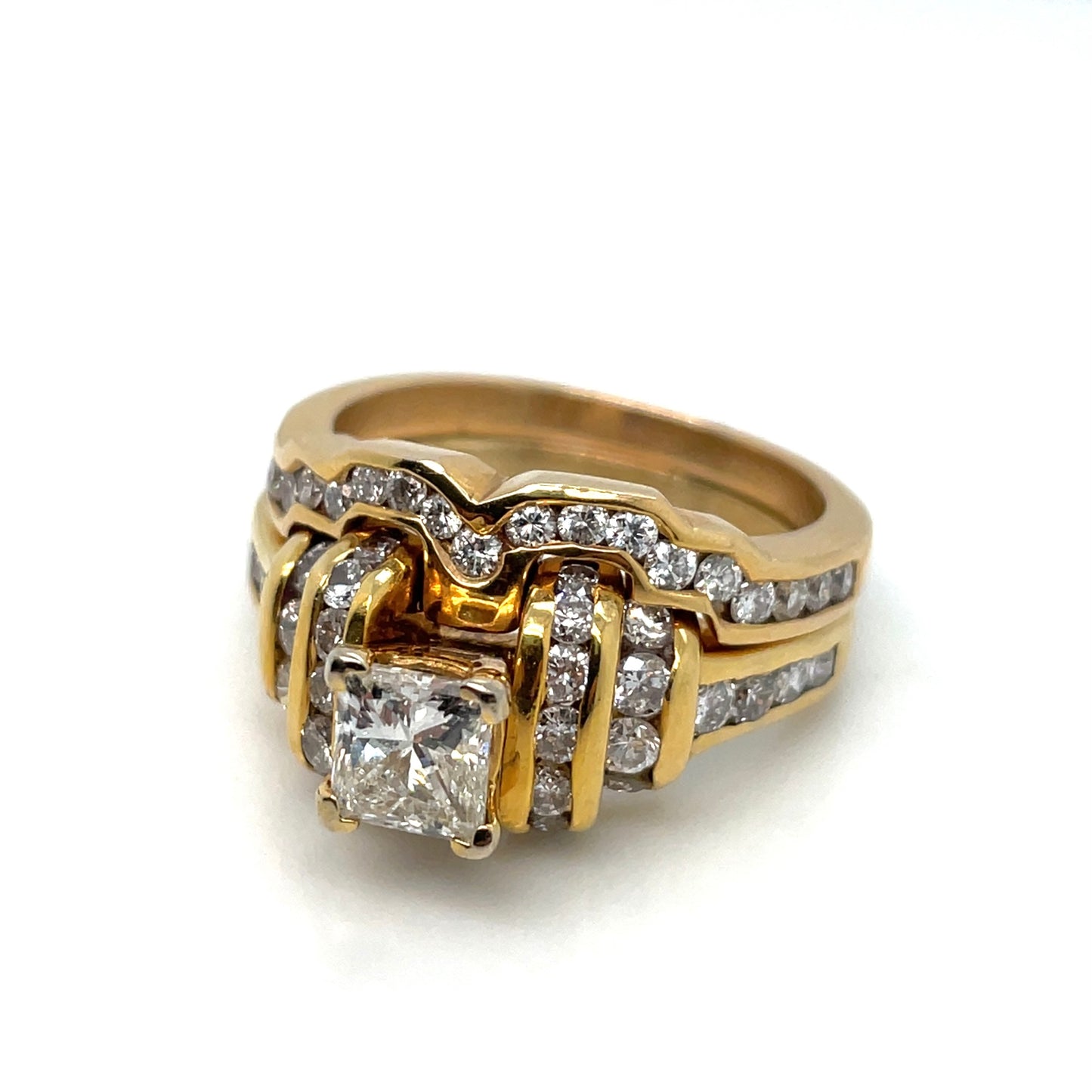 14k Yellow Gold Engagement Princess Diamond 2.6 CT TW Ring Set