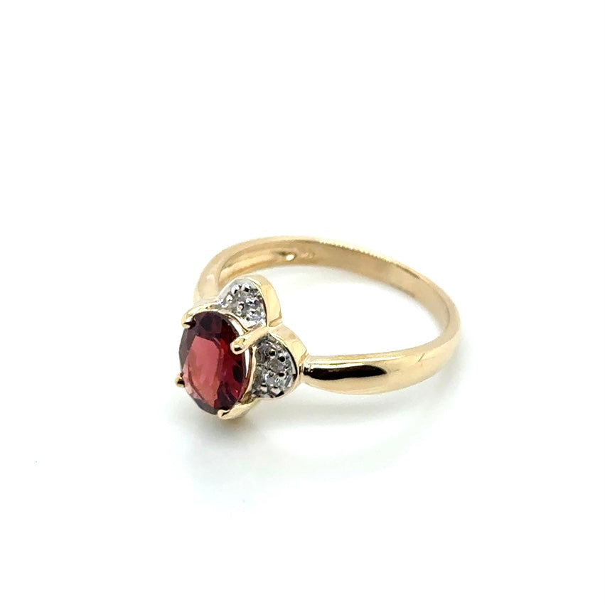 New 14k Yellow Gold Diamond & Natural Garnet Ring