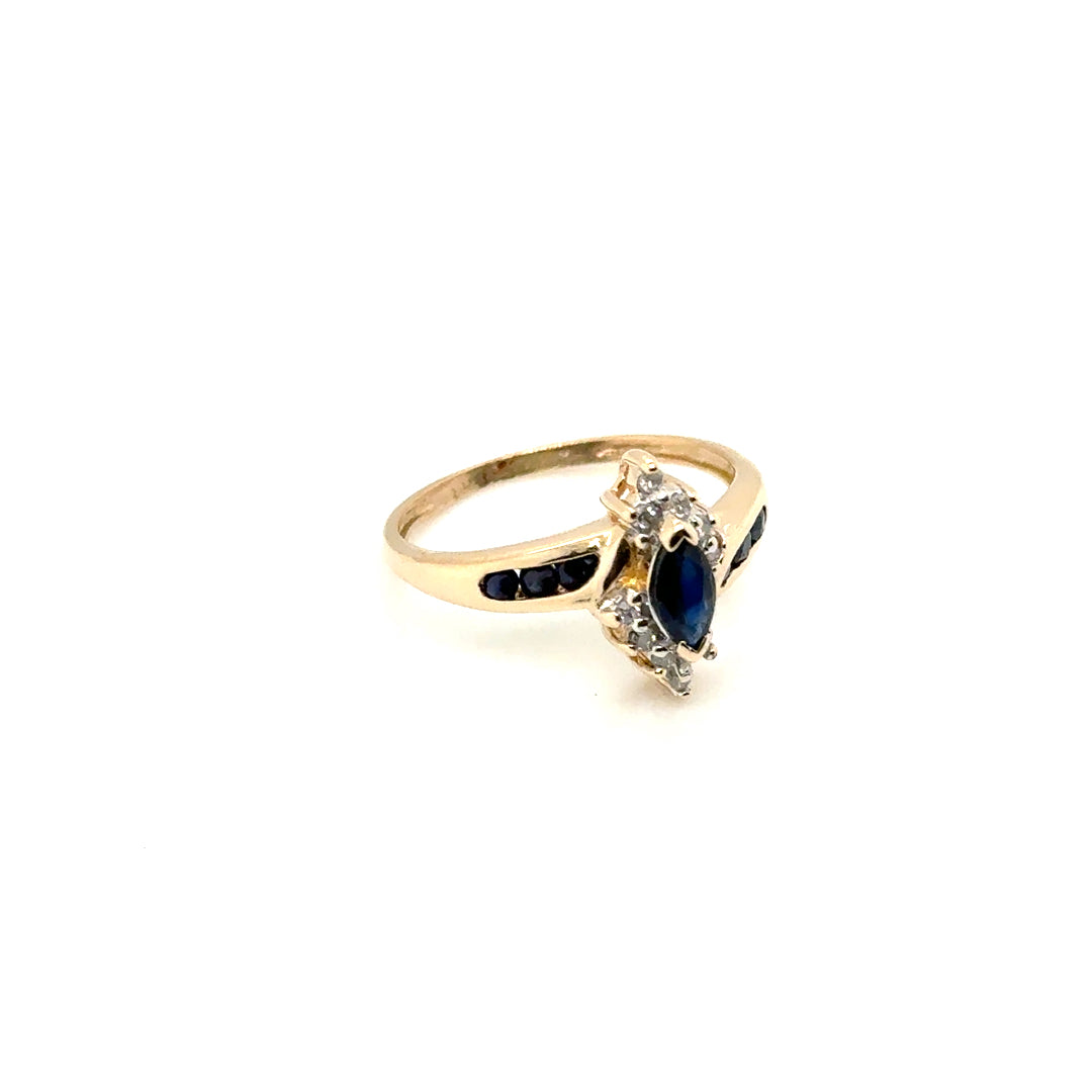 14k Yellow Gold Sapphire and Diamond Ring
