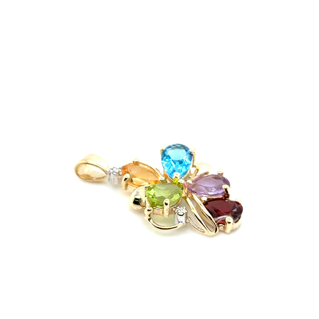 14k Yellow Gold Citrin, Garnet, Peridot, Topaz, Amethyst and Diamond Pendant
