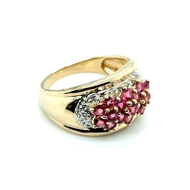 14k Yellow Gold Pink Tourmaline and Diamond Ring