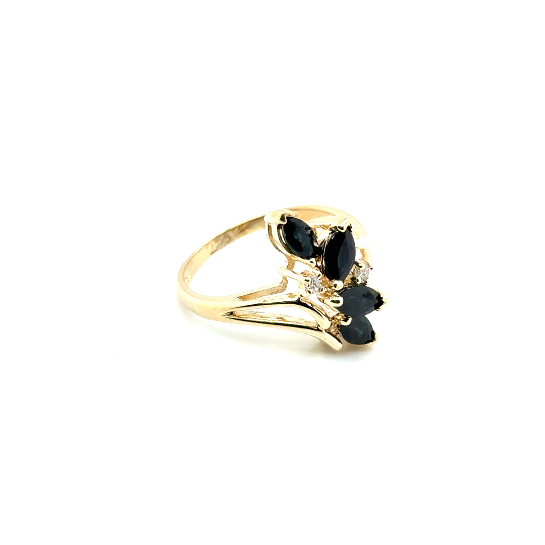 14k Yellow Gold  Sapphire and Diamond Ring