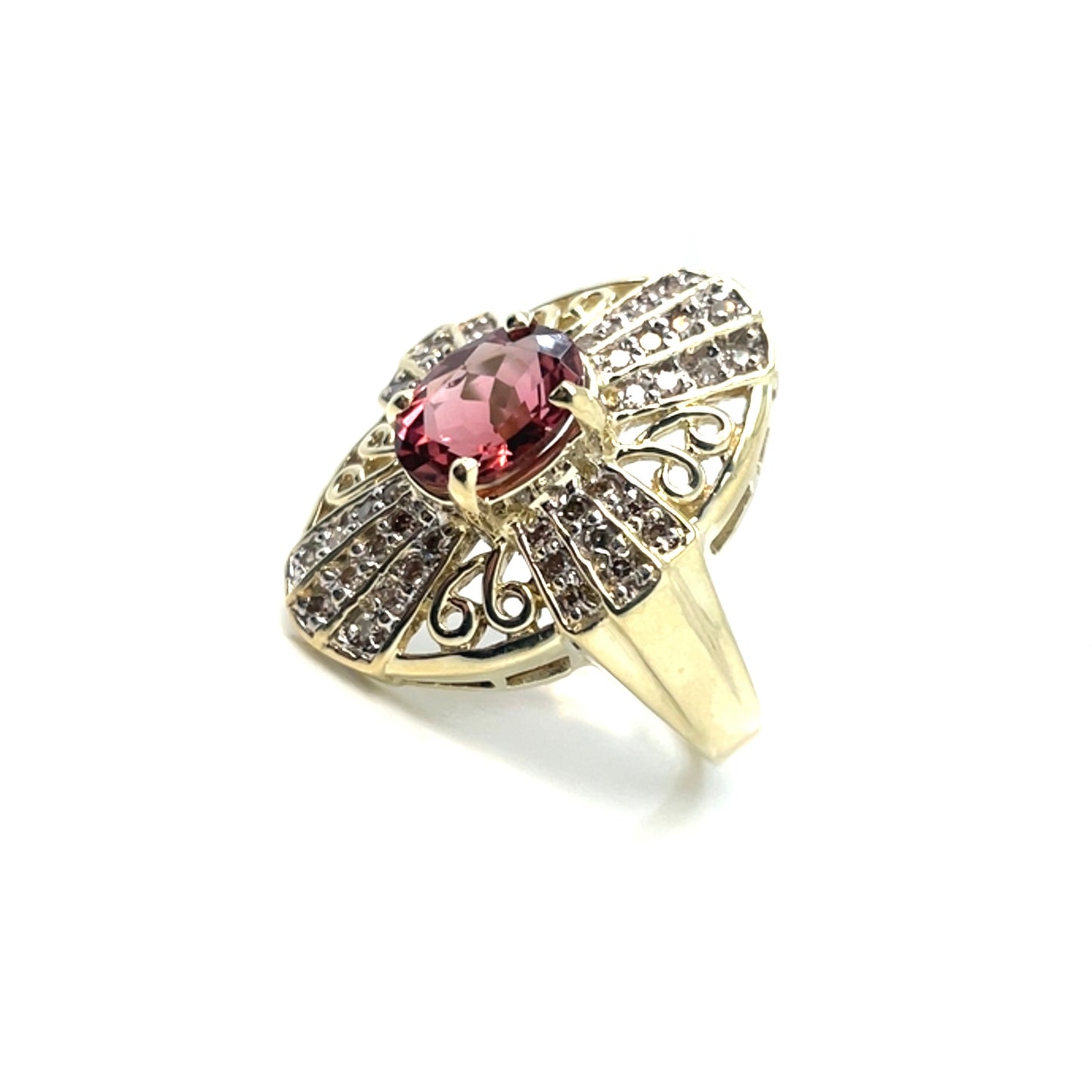 14k Yellow Gold Pink Tourmaline and 0.42 CT TW Diamonds Ring