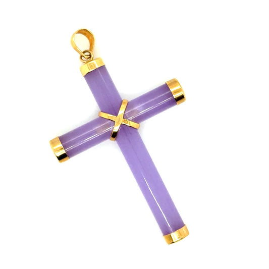 14k Yellow Gold Jade Cross Pendant