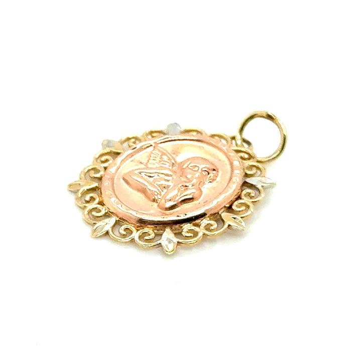 14k Yellow, White and Pink Gold Cherub Pendant