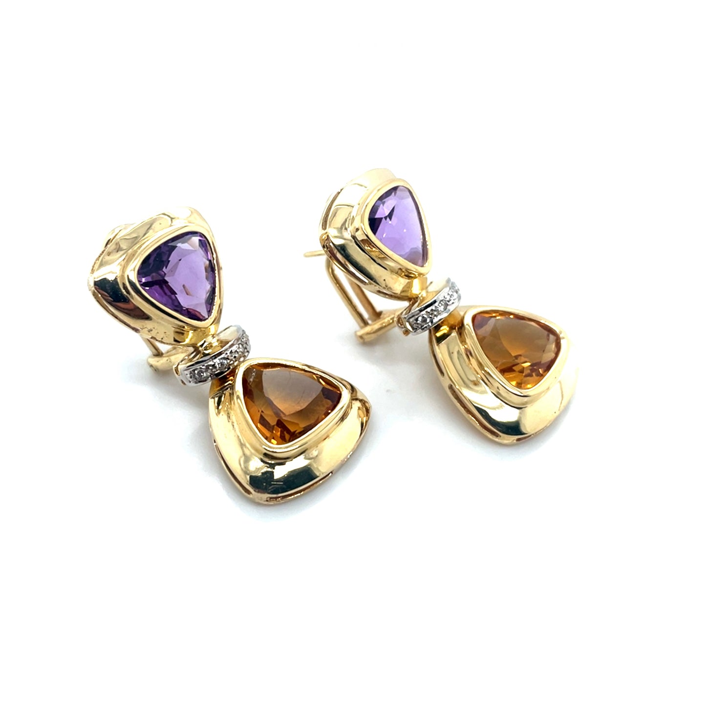14k Yellow Gold Purple Amethyst and Orange Topaz 0.15 CT TW Diamonds Earrings
